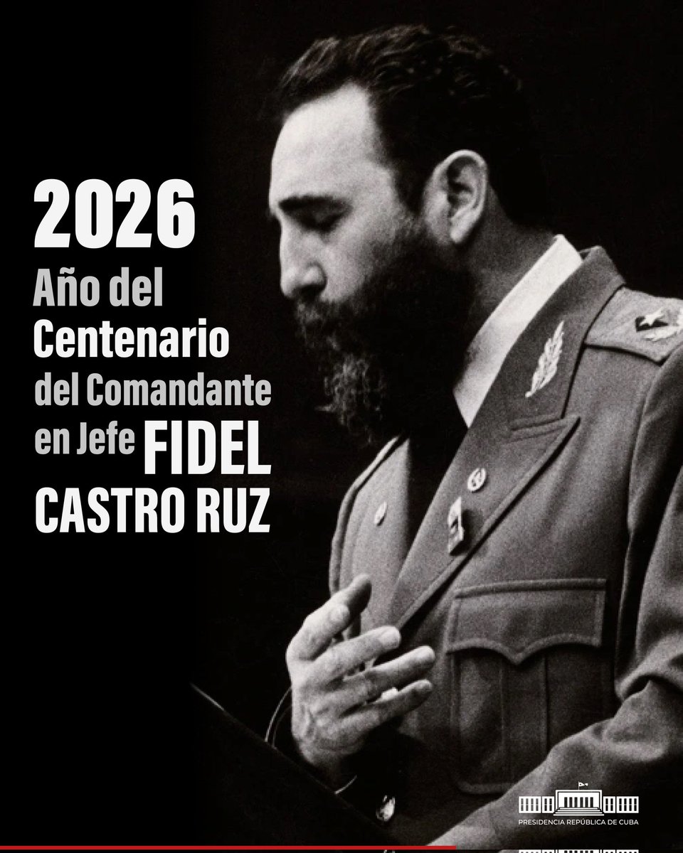 🇨🇺| Presidente <a href="/DiazCanelB/">Miguel Díaz-Canel Bermúdez</a>

El centenario de #Fidel "nos convoca a ser mejores, a defender lo conquistado y a construir con optimismo el futuro".

¡Viva la Revolución Cubana!

#67AñosEnRevolución ❤️