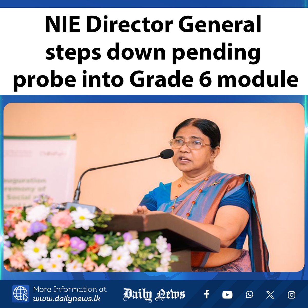 DailyNews_lk's tweet photo. NIE Director General steps down pending probe into Grade 6 module

More Info >>> https://t.co/mN27MQRhep

#lka #NIE #SriLankaEducation #Grade6 #TextbookIssue #Investigation #PublicAccountability

𝗙𝗢𝗟𝗟𝗢𝗪 𝗨𝗦 𝗢𝗡
🛑 WhatsApp Channel 👉 https://t.co/Hpl0obP9pU
🛑 YouTube 👉  https://t.co/nOpkLtAv2q
🛑 Facebook 👉  https://t.co/aE47fScfM3
🛑 Instagram 👉 https://t.co/7ghgKx2NOH
🛑 X  👉  https://t.co/rABRS25N5r