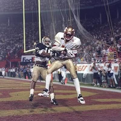 ThisDayFSU's tweet image. On this day 30 years ago, Florida State football scored 17 straight points to beat Notre Dame in the Orange Bowl, 31-26. Down 12 with less than 10 minutes left, Danny Kanell threw touchdowns to E.G. Green and Andre Cooper to give FSU the lead. Cooper caught three touchdowns.