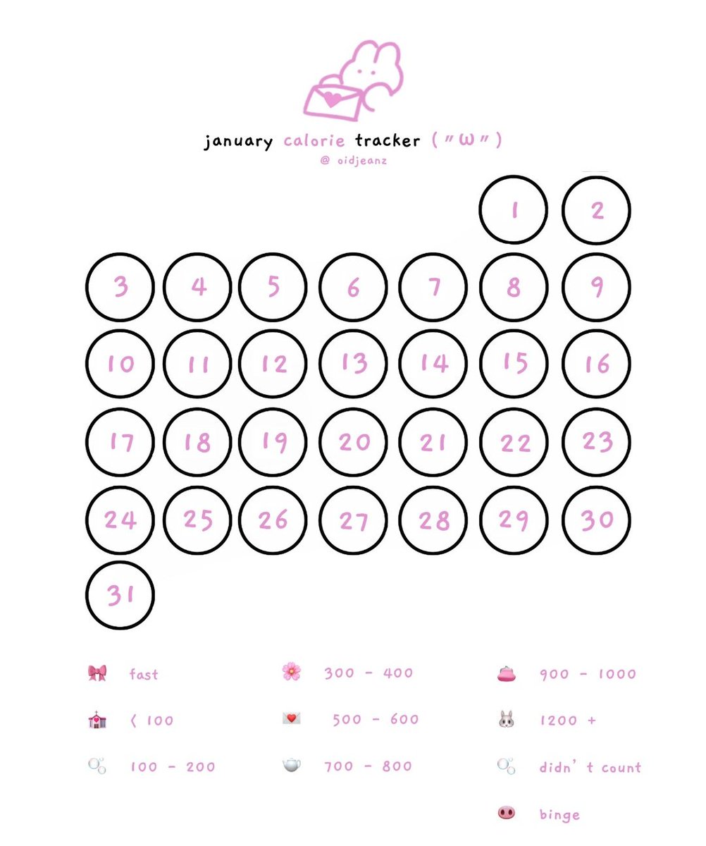 gioquartzz's tweet image. january calorie tracker ★•°