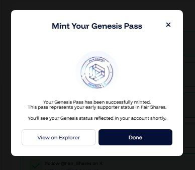 🚀 Fair Shares new tasks are LIVE!

Mint Genesis Pass NFT (+40 AP)
Join Telegram (+10 AP)

Start here 👉 app.fairshares.io/waitlist?Acces…

Share on X = auto-linked account
AP based on TweetScout Score ⚡

#FairShares #Web3Tasks #CryptoRewards