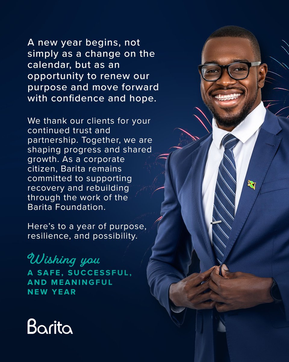 Stepping into 2026 with renewed purpose, confidence, and hope. ✨
Our CEO thanks our clients for your trust as we continue driving progress, growth, and impact together.
Here’s to a safe, successful New Year from all of us at Barita.