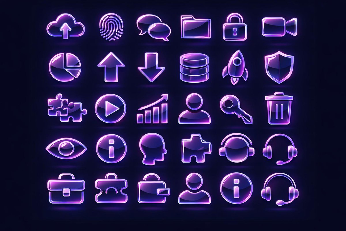 Neon glass icons grid