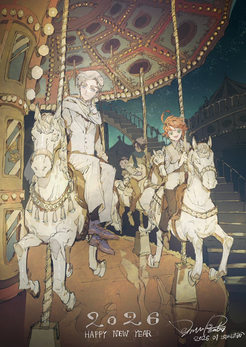 2026年HAPPY NEW YEAR!今年約ネバは連載開始10周年を迎えます。ぜひ応援お願いします!🦉 https://t.co/vQHU444sLF