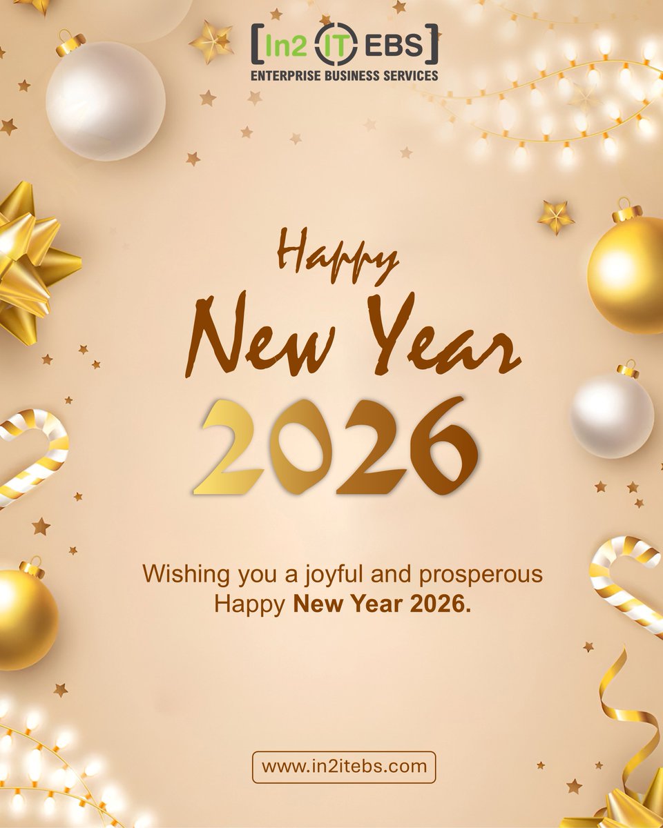 in2itebs_'s tweet photo. Wishing you all a very Happy New Year filled with joy, laughter, and success. 
 
 Here’s to a bright and successful year ahead.

#HappyNewYear #NewYear2026 #Gratitude #NewBeginnings #Leadership #TogetherWeGrow #Partnerships #DigitalTransformation #In2ITEBS #SAPGoldPartner https://t.co/BoFyLuhRjM