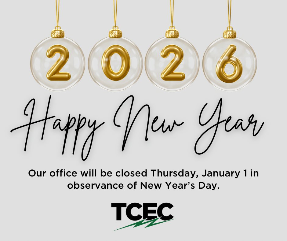 Tri_CountyEC's tweet photo. Happy New Year!🎆
Our office will be closed Thursday, January 1, in observance of New Year’s Day. We’ll resume normal business hours Friday. https://t.co/gVjhR0NDBq