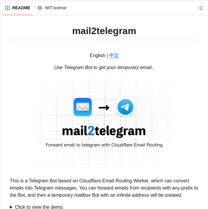 tom_doerr's tweet photo. Forwards emails to Telegram via Cloudflare Workers

https://t.co/hUXE31f5xL https://t.co/z6kukmDMic