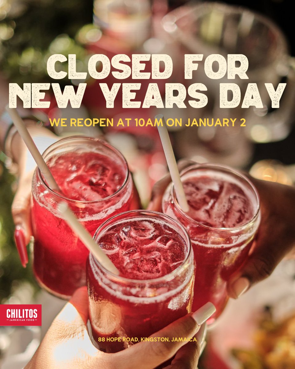 HAPPY NEW YEAR, # CHILITOSJAMEXICAN FAM! 🤩🥂

We're closed today so our team can ring in the new year with their families... and we hope you're doing the same! See you tomorrow.