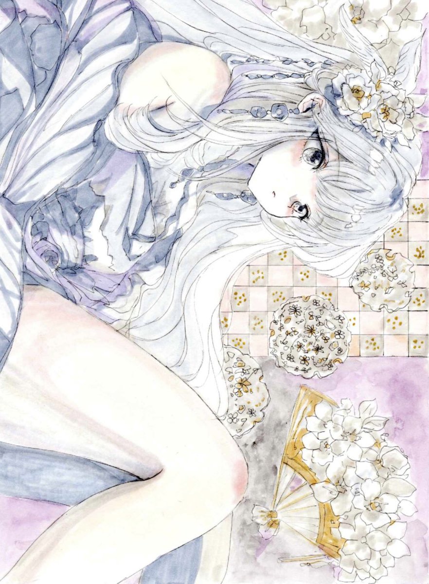 手書きイラスト 原画 オリジナル 和風美少女 一点もの 透明水彩 B5