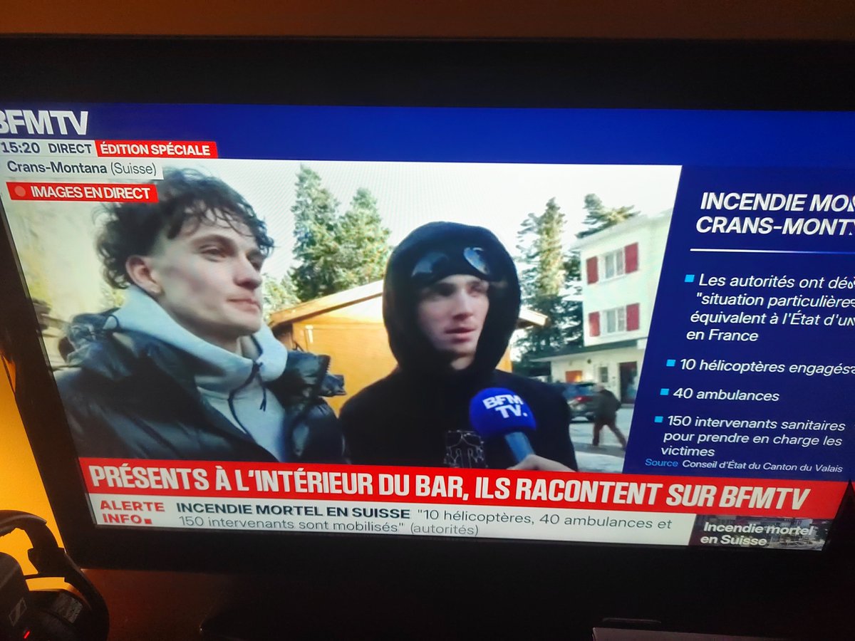 Le témoignage <a href="/BFMTV/">BFM</a> de deux jeunes miraculés présents dans le bar à Crans Montana en Suisse, Switzerland , fait froid dans le dos.

Une horreur ! 😰😰

#BFMTV