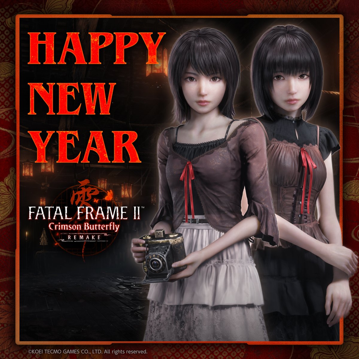 KoeiTecmoUS's tweet image. Happy New Year! 🤩 
Thank you to all of our #KTfamily for your continued support and commitment to the #FatalFrame series.

We cannot thank you all enough for all the love you've given us since we announced #FatalFrameIIRemake. 

#CrimsonButterflyRemake launches on March 12, 2026…