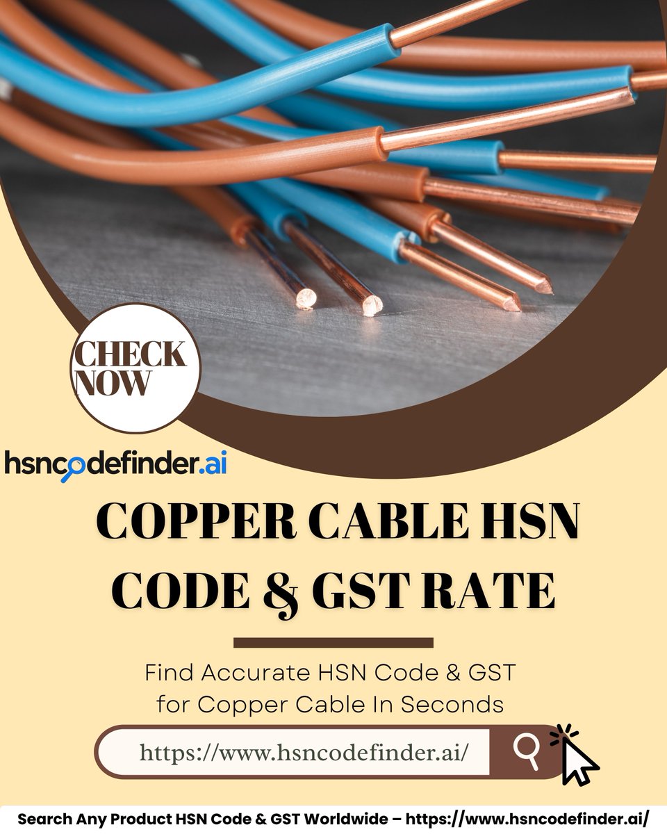 HSNCodeFinder's tweet image. Copper Cable HSN Code Guide 🔌

Get the exact HSN code for copper cables in seconds.
Avoid errors and keep your invoices GST-compliant.

👉Visit Now :- hsncodefinder.ai

#coppercablehsncode #coppercable #electricalgoods #HSNlookup #gstready #hsncodefinder