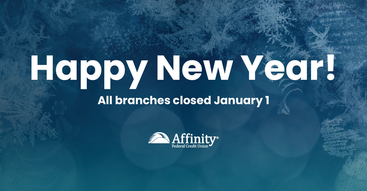 AffinityFCU's tweet image. 🎉 Happy New Year from #AffinityFCU! 

Thank you for being part of our community — here’s to a bright and joyful 2026. 💚 

⏰ Holiday Hours: Branches are closed on New Year’s Day and reopen Jan 2.