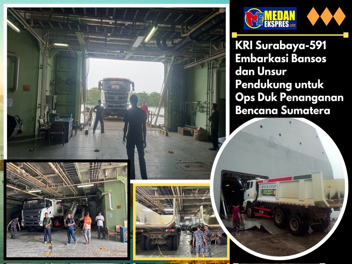 MedanEkspress's tweet photo. KRI Surabaya-591 Embarkasi Bansos dan Unsur Pendukung untuk Ops Duk Penanganan Bencana Sumatera https://t.co/txAVMqejJi
@Koarmada2SBY @KoarmadaRI @_TNIAL_ @Puspen_TNI @zullifkar_ab @prabowo08 @prabowo #prayforsumatera #prayforaceh https://t.co/aJx3ar9mle
