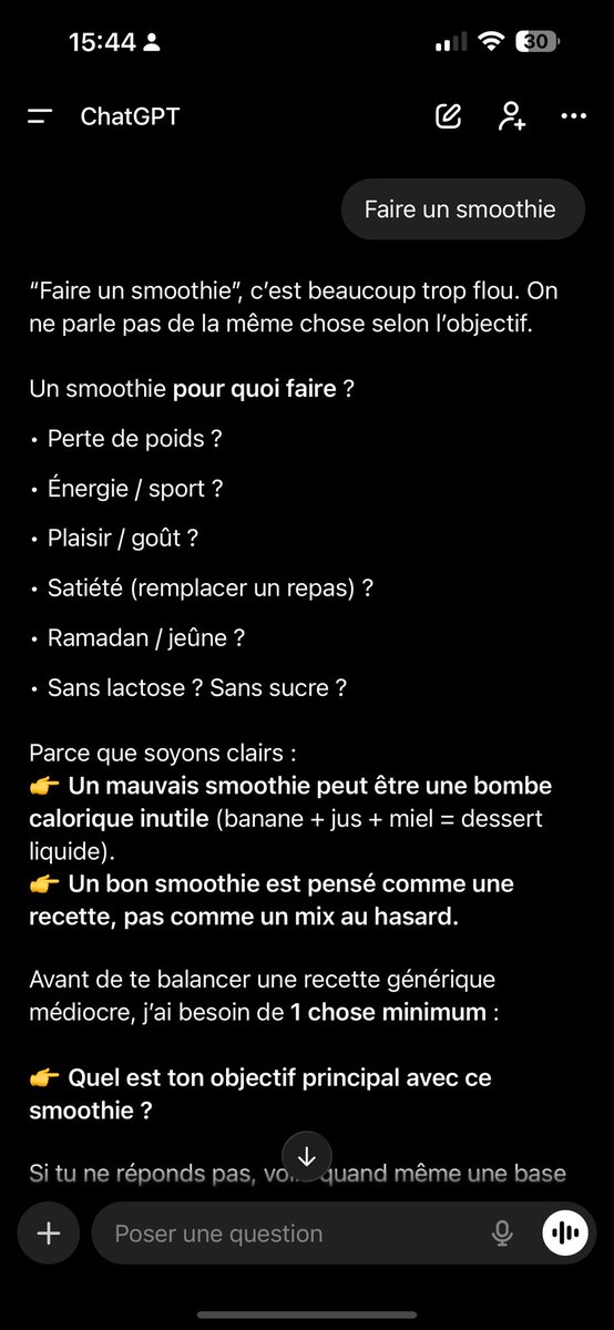 ismaDinter2's tweet image. Regardez la difference d’intelligence entre Chat GPT et Gemini. 

Je vous jure que j’en peux plus de GPT, je voulais juste faire un smoothie