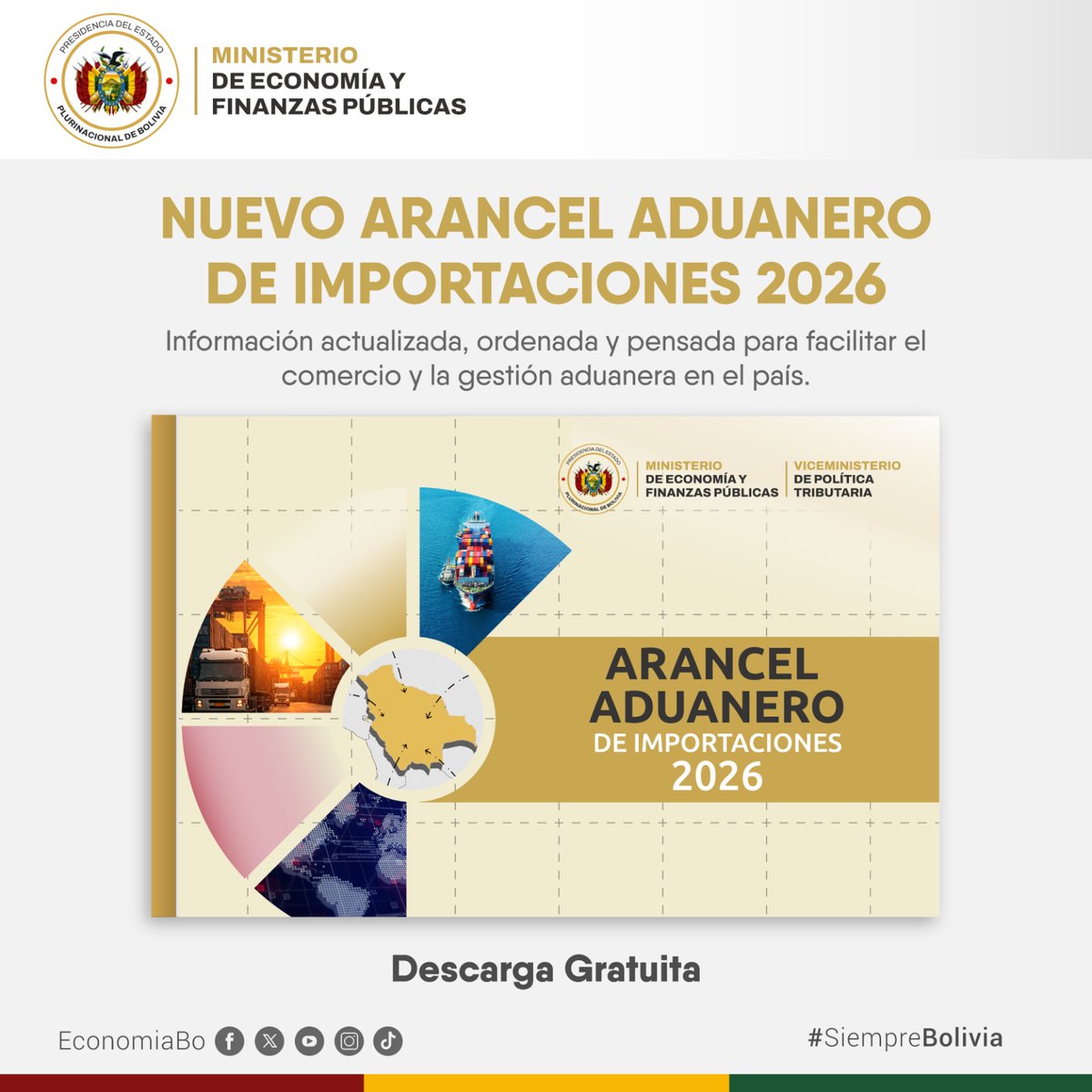 Ya está disponible el Nuevo Arancel Aduanero de Importaciones 2026. 
Este material reúne información actualizada, ordenada y diseñada para facilitar el comercio y la gestión aduanera en nuestro país.