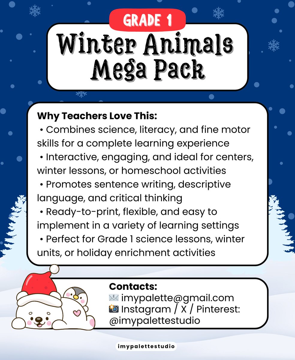 imypalettex's tweet image. 🐻Grab winter animal worksheets helping Grade 1 students connect science and literacy ❄️📚

AVAILABLE NOW ON TPT
🔗 shorturl.asia/vN724

#TPT #imypalettestudio #CrossCurricular #Grade1Science #WinterAnimals #LiteracySkills #Education