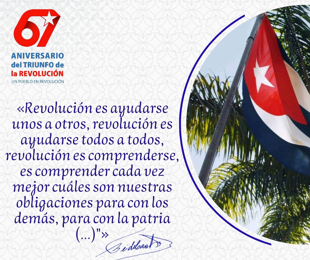 “Felicidades al pueblo cubano en el 2026, donde varias motivaciones históricas nos comprometen a continuar trabajando, con unidad, compromiso y victoria, en el Año del Centenario de Fidel.”
#UnPuebloEnRevolución 
#67AñosEnRevolución
#100AñosConFidel