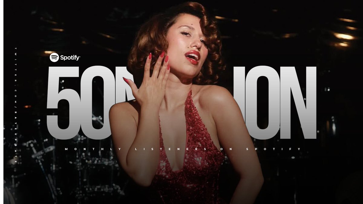 .<a href="/raye/">RAYE</a> has now surpassed 50 MILLION monthly listeners on Spotify for the first time in her career.