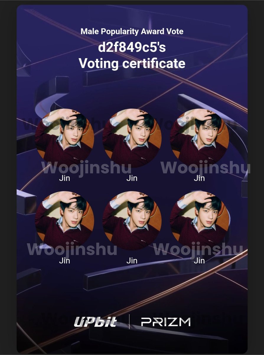 PRIZM - 40TH GOLDEN DISC UPbit - Male Medal Award Vote GIVEAWAY WINNERS! 🎉

Congratulations to the winners!
​🥇 #JIN - 25 Votes
drive.google.com/drive/folders/…

Thank you for join my GA guys🫶
#woojinshuproofs