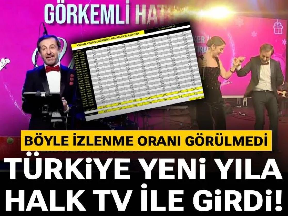 Bu yıl da yılbaşı özel yayınımız izlenme rekorları kırarak açık ara birinci oldu.

Sanatçı dostlarımıza, bizi asla yalnız bırakmayan izleyicilerimize ve Halk TV emekçilerine teşekkür ediyorum.

İyi ki varsınız. Teşekkürler Türkiye