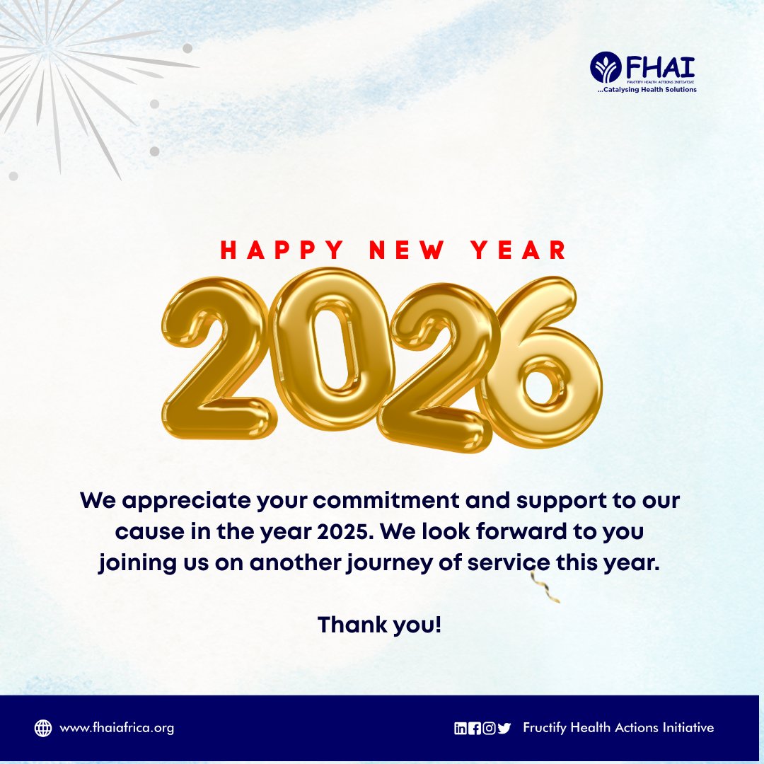 FructifyHealth's tweet photo. In gratitude and optimism, we look ahead and are much ready to deliver health and social development services to communities, groups, and bodies in line with our vision.

Happy New Year from all of us at FHAI.

#HappyNewYear2026 https://t.co/3hulQ4HGA7