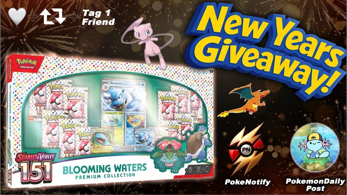 PokeDailyPost's tweet image. 🎉🥳 NEW YEAR GIVEAWAY! 🎉🥳
We’re giving away a Pokémon TCG 151 Blooming Waters Premium Collection 🍃💧

👉 To participate:
➕👤Follow @PokeNotifyX &amp;amp; @PokeDailyPost
❤️ Like the post
🔁 Retweet
👥 Tag 1 friend

Winner in 72 hours! ⏰
Good luck and Happy New Year! ✨🎆