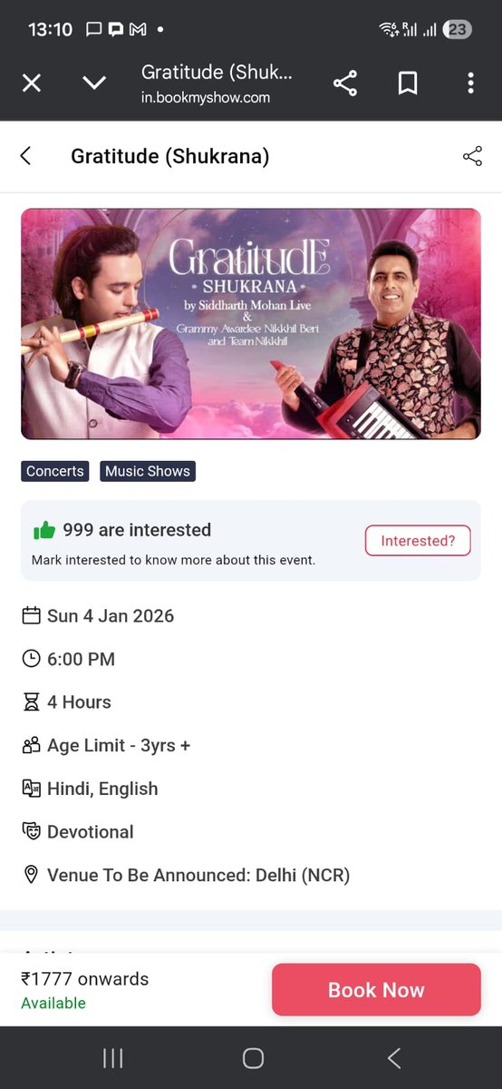 PankajTs's tweet photo. @bookmyshow please advise when the venue will be announced, as the event is on 4th Jan'26. As there is no clarity and many of us will be traveling from outside Delhi.
Please update https://t.co/8Q2QUiusbr