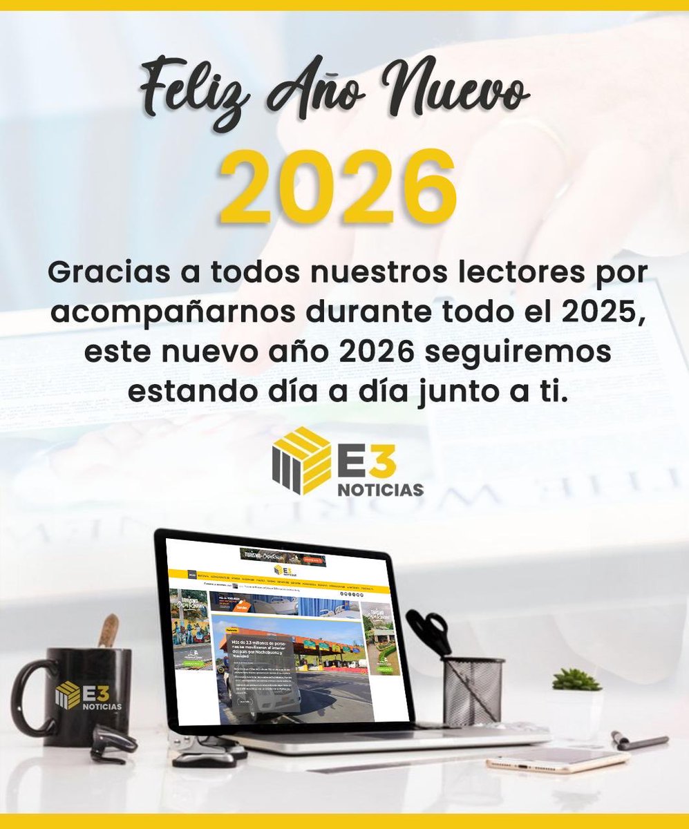 🟨 #AñoNuevoE3 ✏️ Arrancamos este 2026 con la misma pasión y el compromiso que nos ha traído hasta aquí.

🔗 Para leer el artículo completo visite el link en nuestro perfil. 

#E3NoticiasRD #FelizAñoNuevo #Arrancamos2026 #RepúblicaDominicana #CompromisoInformativo #NuevoAño
