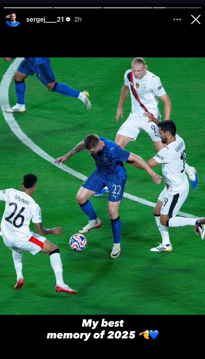 لاعب #الهلال "سافيتش" عبر انستقرام يضع صوره له في لقاء الهلال أمام مانشستر سيتي بالمونديال ويكتب

 "أفضل ذكرى لي في عام 2025 🫡💙"