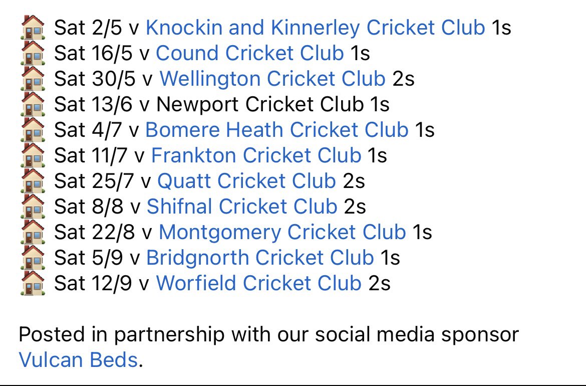 OswestryCC's tweet photo. Happy New Year! We already can’t wait for our 2026 Division 1 fixtures, here’s a list of our 1’s home games to look forward to! https://t.co/zS6qRgZsYX