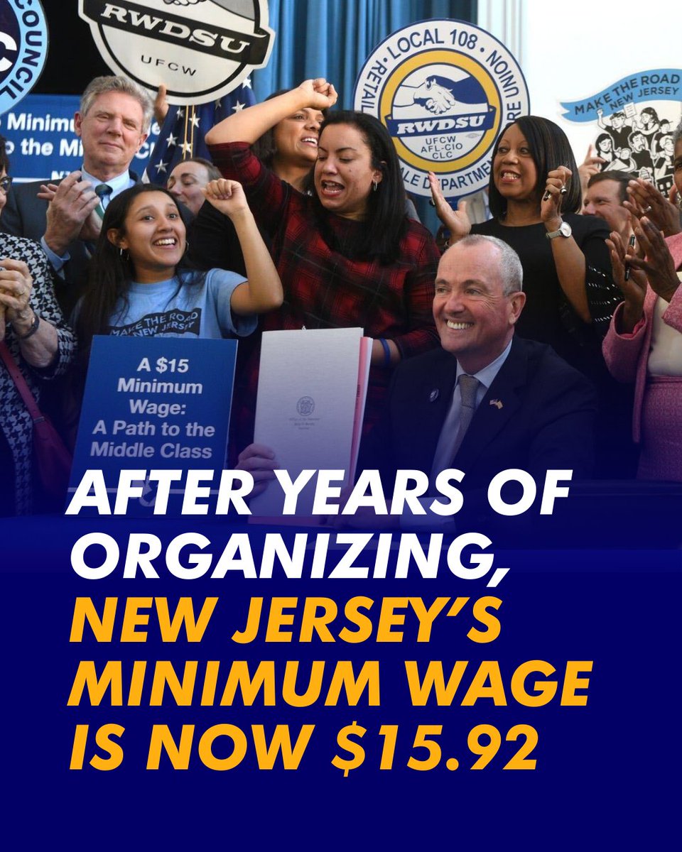 AnaliliaForNJ's tweet image. Today, New Jersey's minimum wage rises to $15.92—thanks to unions and organizers who fought for the $15 law in 2019 while corporate Democrats said it was too much. But $15.92 still isn't enough.