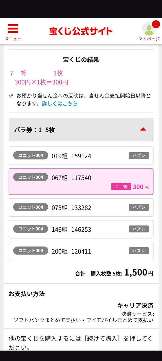 5枚買って10億当てようなんて俺はセコすぎる!!
仕事があるって嬉しい!!