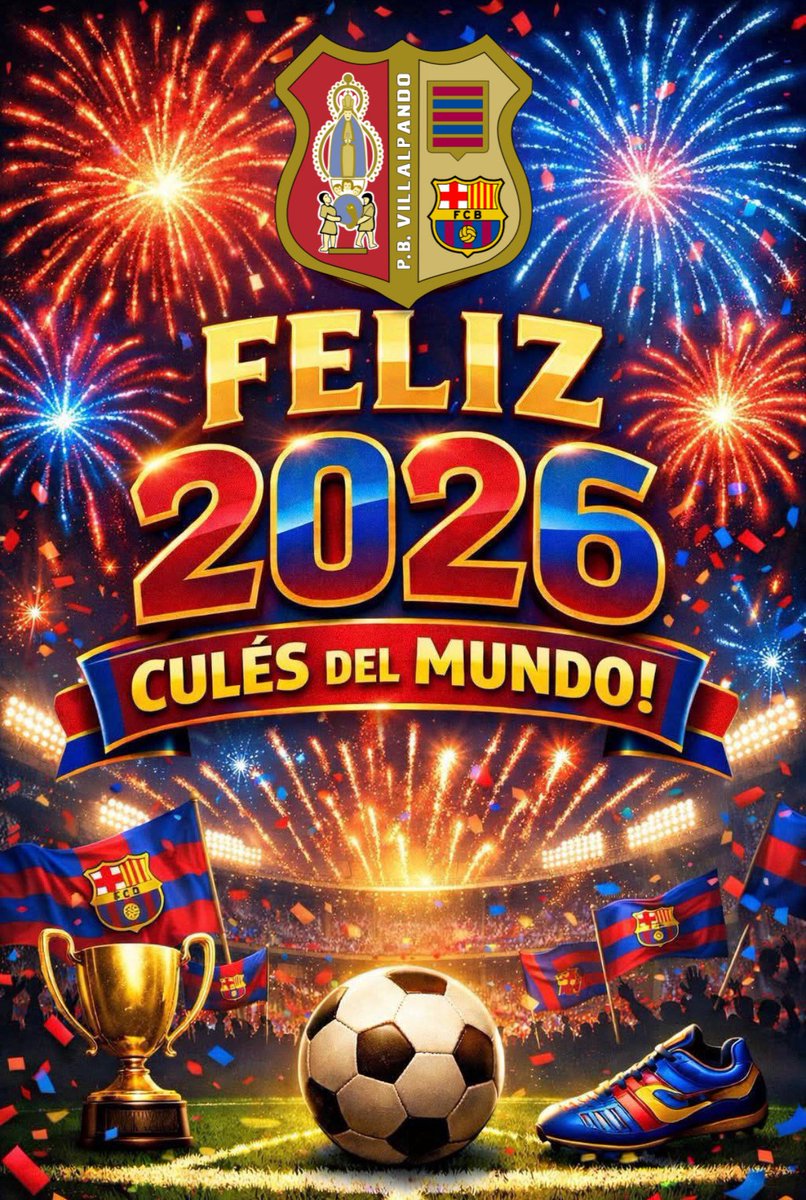 PBVillalpando's tweet photo. Feliz año nuevo 2026 a todos los culers y peñistas de esta familia llamada @FCBPenyes #villalpando https://t.co/c8gnnWNpSc