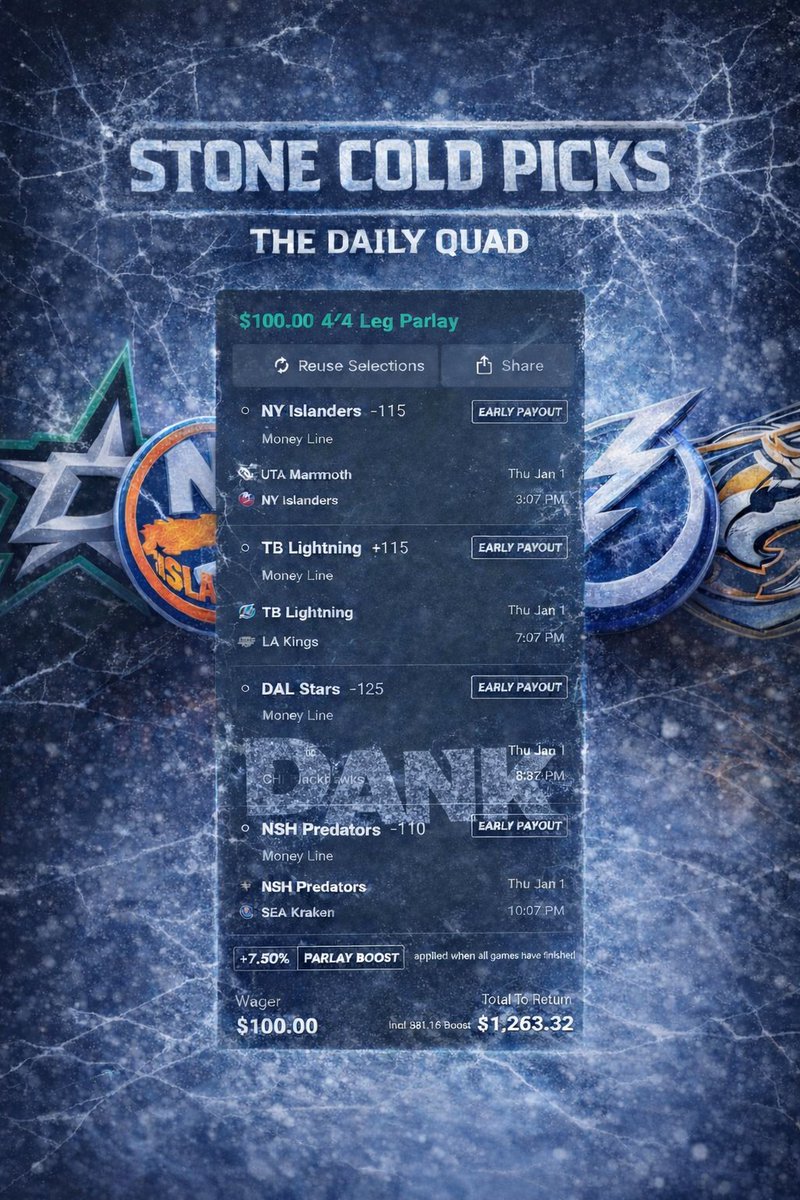dank_SCP's tweet photo. Today's daily quad... Yesterdays lost by one😮‍💨 Getting it back today😈 come hang with us  take advantage while its still free👇🏽
https://t.co/5WfnqbTmlJ

#GamblingX #sportsbettingpicks #NHLPicks #BettingX #BettingX https://t.co/0q1KO0dnsh