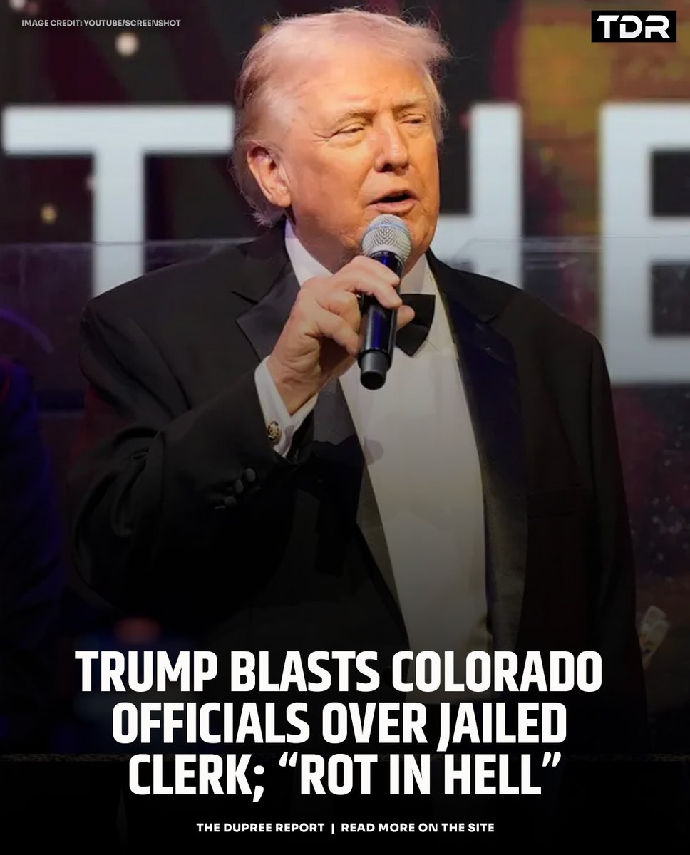 RealWayneDupree's tweet image. BREAKING: Trump demands Colorado free Tina Peters, says officials should "rot in hell." Retaliation for 2024 ballot removal? #Trump #Colorado #Peters

Details: thedupreereport.com/2026/01/trump-…