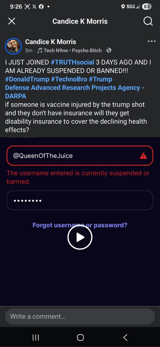 QUEENOFTHEJUICY's tweet photo. https://t.co/l5kUpvXmpa
https://t.co/KG5liB5tVj JUST JOINED #TRUTHsocial 3 DAYS AGO AND HAVE ALREADY BEEN BANNED OR SUSPENDED WITH NO EXPLANATION @POTUS @realDonaldTrump #TechnoBro #Trump https://t.co/FPbNMUPfPO