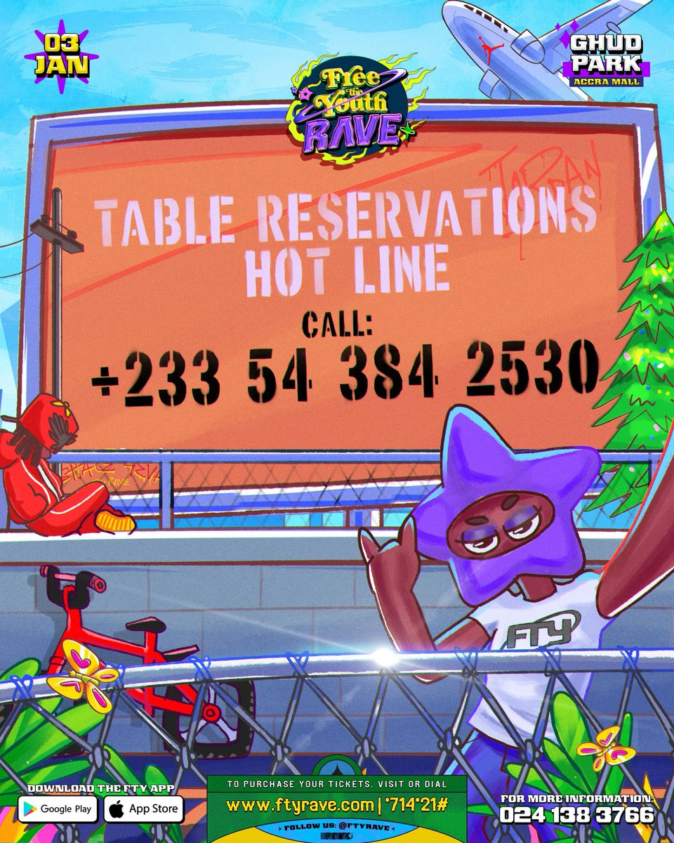 ftyrave's tweet image. LETS RAVE HEAVILY - GET A TABLE AT THE UPCOMING @ftyrave THIS SATURDAY, 3RD JANUARY, 2026 AT GHUD PARK, ACCRA MALL 

OFFICIALLY PARTNERING WITH @enzoaccra ON THIS 

TO SECURE YOUR @ftyrave TICKETS AT ftyrave.com OR DIAL *714*21#

#FreeTheYouth #ftyrave #TheRave