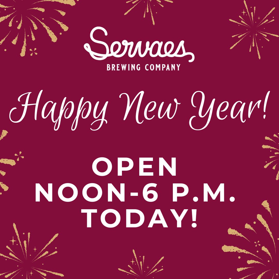 ServaesBrewCo's tweet image. Happy New Year! 🎉 Special hours of noon to 6 p.m. today. Pancake beers are still on tap, and it’s one of your last chances to catch Frosted before it transitions into Frosted Afterglow! ✨❄️🕯️ Start the year with something fun, and enjoy a few favorites before they’re gone! 🍻