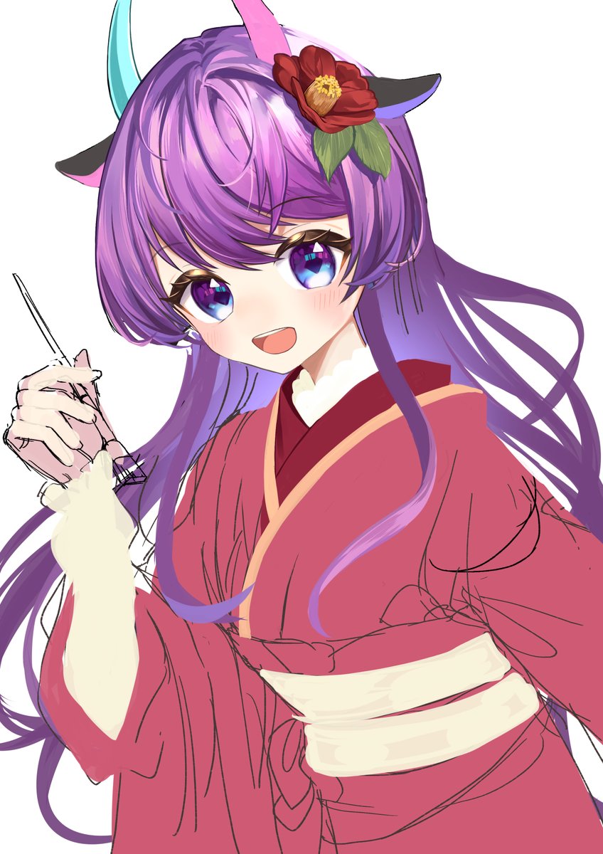 「あけおめ絵の進捗全然これですケド… パコちゃんどっかいっちゃった… 完成したら絵」|春野ほたる🐮🌸チャンネル登録者1万人行くまで絵描き続ける奴配信中のイラスト
