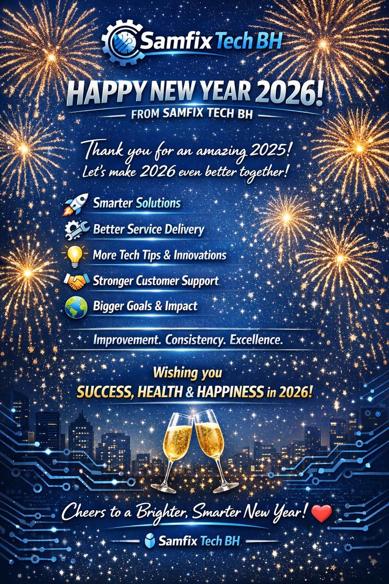 samfixng's tweet photo. Happy New Year 2026 from Samfix Tech BH

As we step into a brand new year, our hearts are filled with gratitude. 2025 was not just a year of growth for Samfix Tech BH it was a yr of trust, loyalty, learning, and shared progress, made possible by U, our amazing customers. https://t.co/wIUwiHdAPp