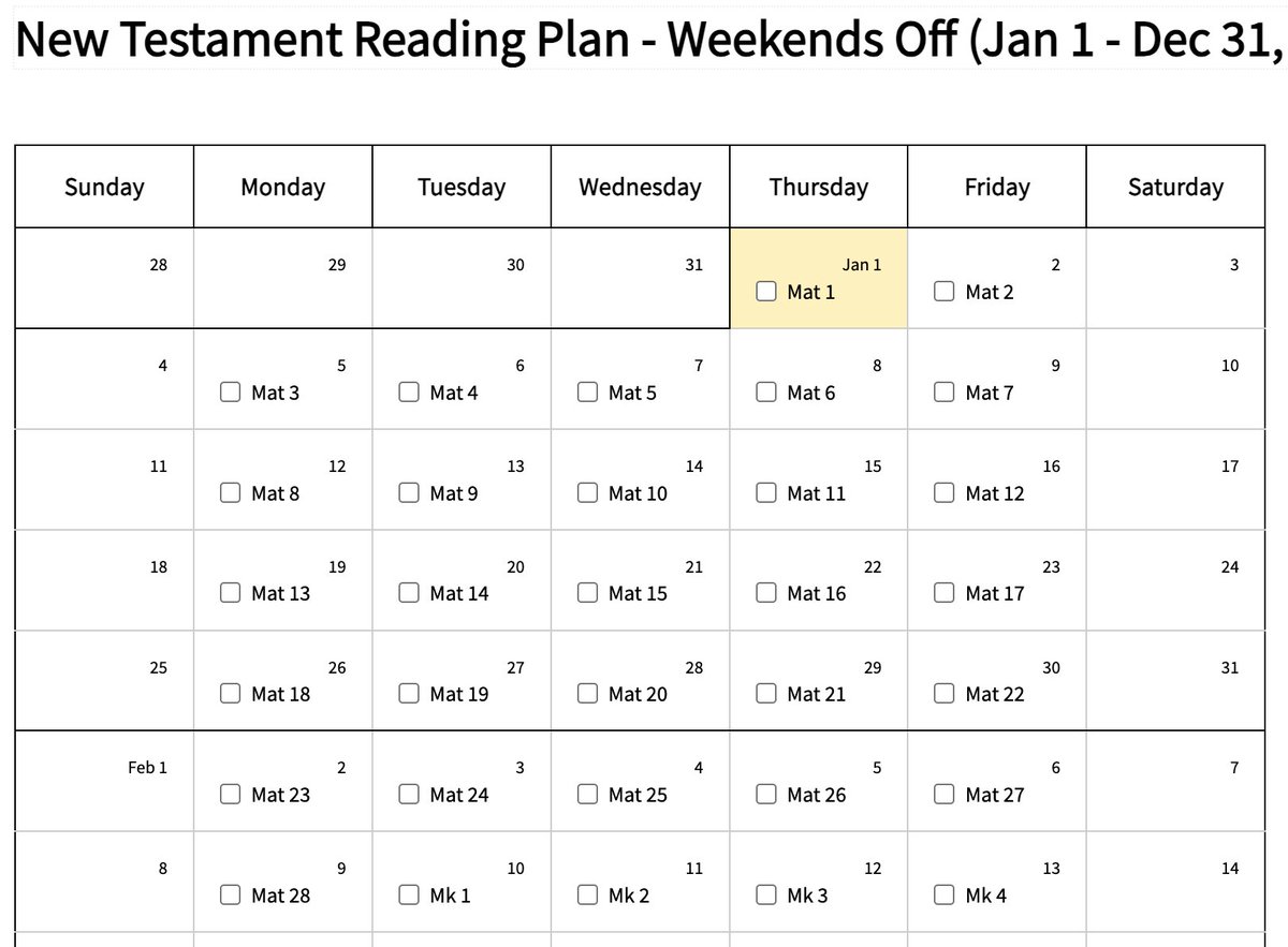 johndyer's tweet photo. Build Your Own Bible Reading Plans - 2026

NT: 1 Chapter Per Day, Weekend Off
https://t.co/MeHQIxP8Zn

M'Cheyne (OT 1x, NT 2x)
https://t.co/0gnvgpPY7Y

NT Gospel Writers Order (6 month) https://t.co/SXcLNdqImW

Chronological Wheel, Sunday Off (Hindi)
https://t.co/oM1UoqU98k https://t.co/MvquPncZBn