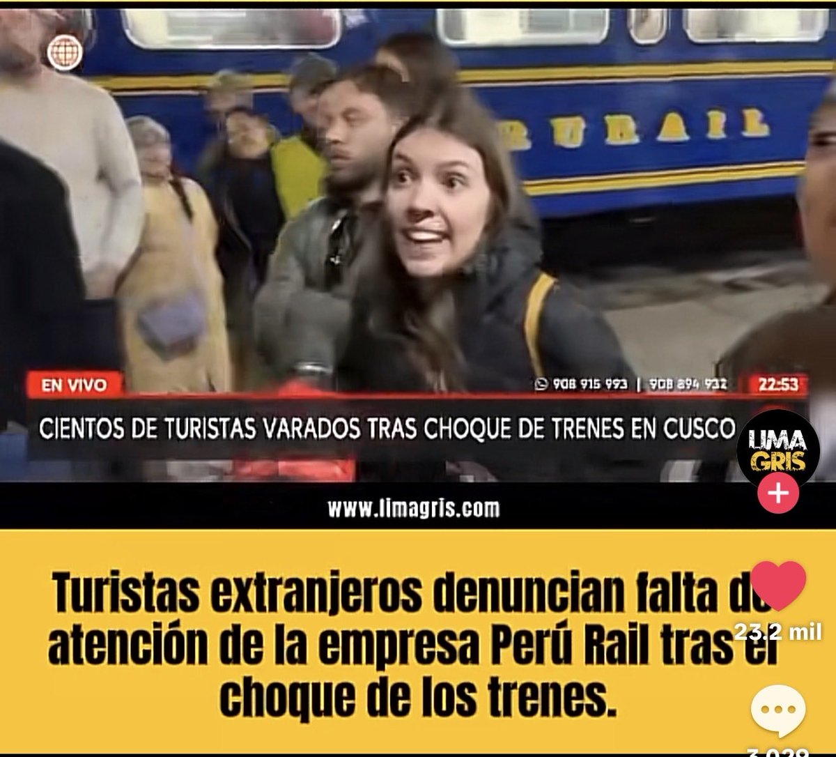 SebastianMarech's tweet photo. #Opinión 📝
Los testimonios de turistas tras el choque de trenes gerenciados por @rlopezaliaga1 en el Cusco demuestran una negligencia total.
No hay reparos ni solución,por el contrario hasta se pretende lucrar con la salud.
¿Y así quiere ser presidente? @Defensoria_Peru #Descaro https://t.co/cjnInf1wbc