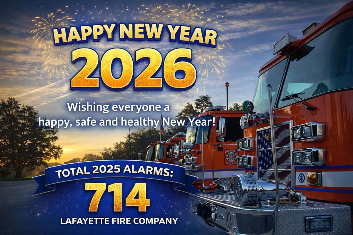 SixtyThreeBox's tweet image. The LFC wishes everyone a happy, safe, and healthy 2026! 

In 2025, Lafayette Fire Company responded to 714 alarms, surpassing our previous highest call volume of 615 calls in 2023.