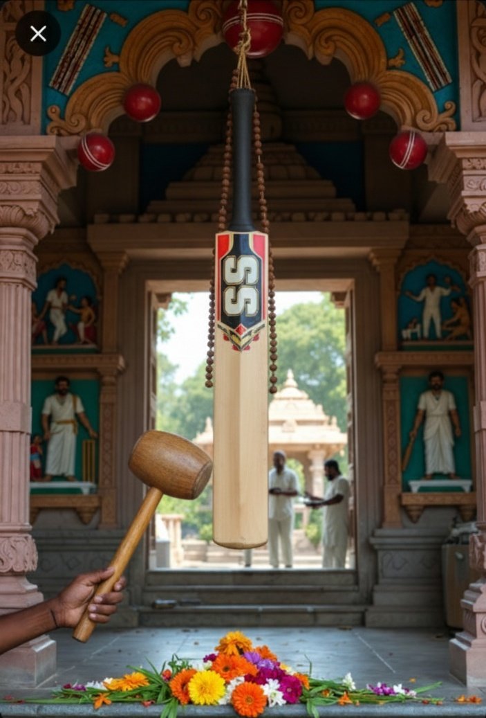 ShamuSupari's tweet photo. I’ll build a temple for a legendary cricketer 🏏
No bell at the entrance, just an English willow and a hammer.
Devotees won’t ring… they’ll knock into the bat.
Straight drive = instant blessings 😅🙏
#cricket https://t.co/KAHDeQJlQq