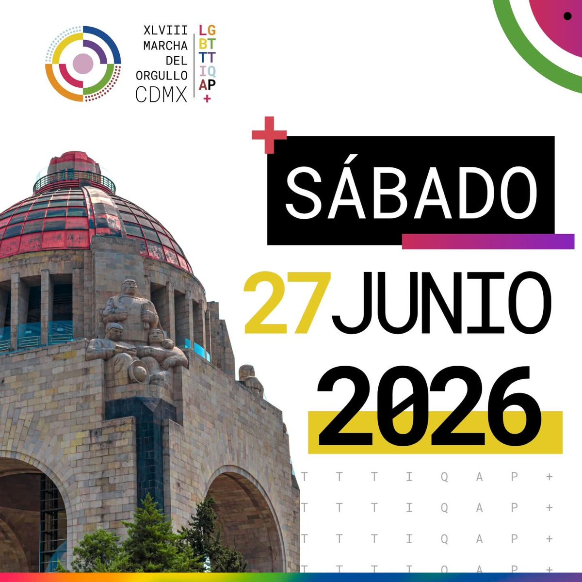 #PRIDE2026 

🎄 ¡YA TIENE FECHA! Se confirmó que el próximo 27 de Junio será la edición 48 de la Marcha del #OrgulloLGBTTTIQAP + de la Ciudad de México 2026. 🏳️‍🌈🏳️‍⚧️