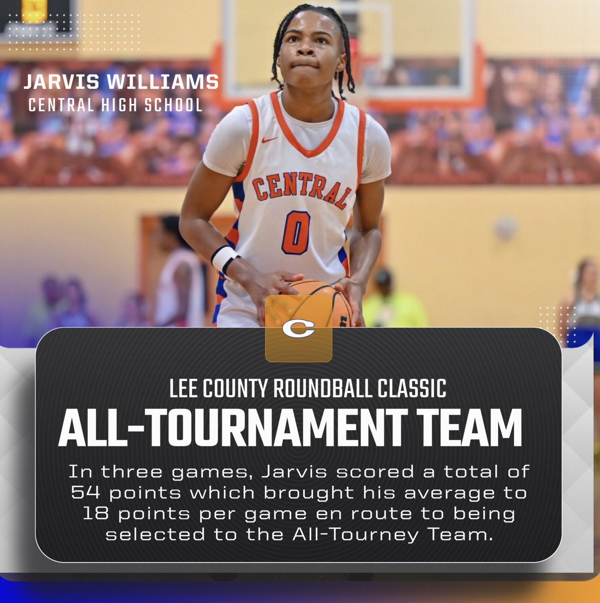 CHSMaconATH's tweet image. Lee County Roundball Classic 

👏🏿 Congrats to sophomore guard Jarvis ‘JuJu’ Williams on being selected to the All-Tourney Team! #WeLead