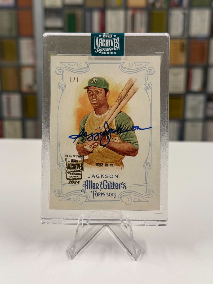 MLB's tweet image. Happy #1of1Day! We’re beginning 2026 with some unique 1/1 cards to give away!

Repost and reply for your chance to win this EXCLUSIVE autographed Reggie Jackson @Topps card.