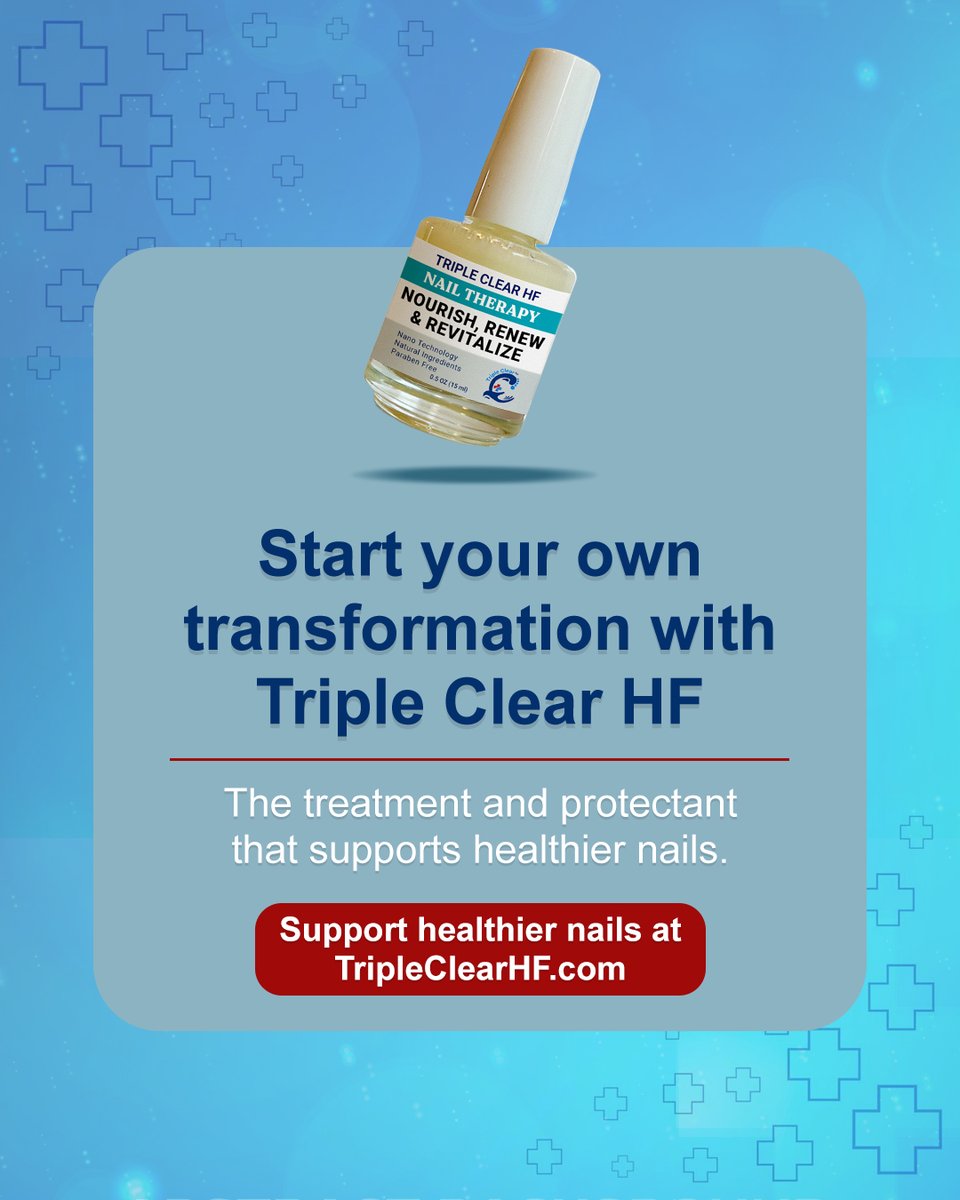 TripleClearHF's tweet image. Brittle, discolored, or weak nails can transform with consistent care.

Triple Clear HF treats and protects nails, helping them become stronger, smoother, and healthier-looking.

Begin your nail journey today: TripleClearHF.com

#NailTransformation #TripleClearHF