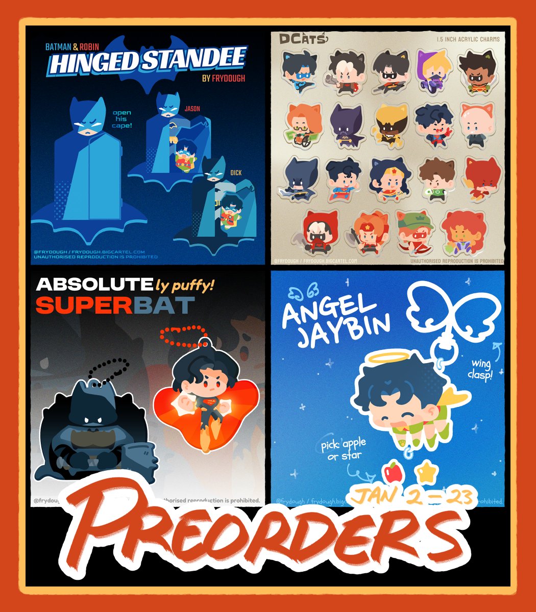 frydough's tweet image. MY SHOP IS (finally) OPEN 🥳🥳 

Preorders for my new DC merch open until Jan 23! 
Also some limited in-stock DC / L&amp;amp;Ds / HSR / ORV / HQ merch!! 

👇🏼 link &amp;amp; giveaway details below